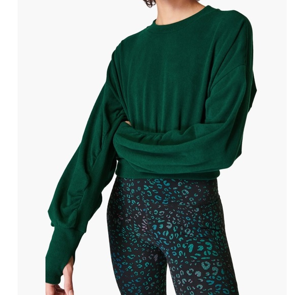 NWT Sweaty Betty Delight Luxe Fleece Pullover Sweatshirt Retro Green - Small - Picture 2 of 13